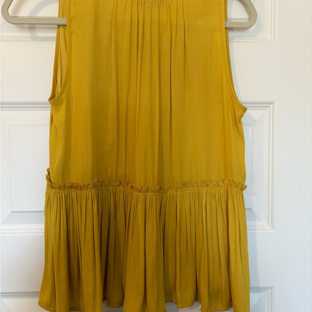 LOFT Yellow Asymmetrical Ruffled Blouse with Tie Front - Picture 3 of 3